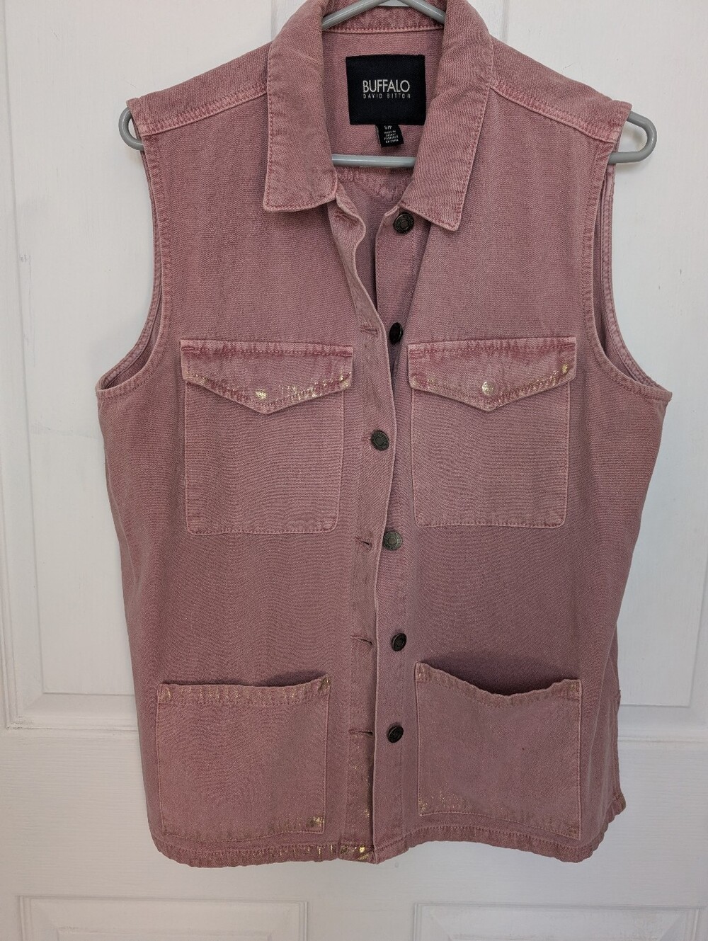 Buffalo David Bitton Rose Utility Vest with Front Pockets And Gold Wash Details